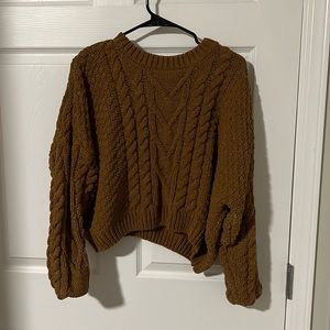 Cropped brown long sleeve sweater